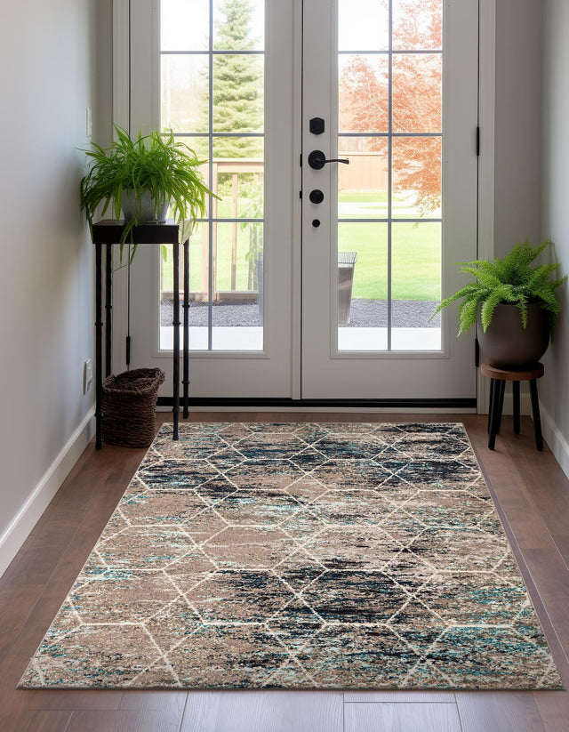 Blue Multicolor 9' x 12' Trellis Frieze Rectangle Area Rug Geometric Modern Unique Stain Resistant Easy Clean Carpet for Living, Dining, Bedrooms, Office for Sale at Rug Engine