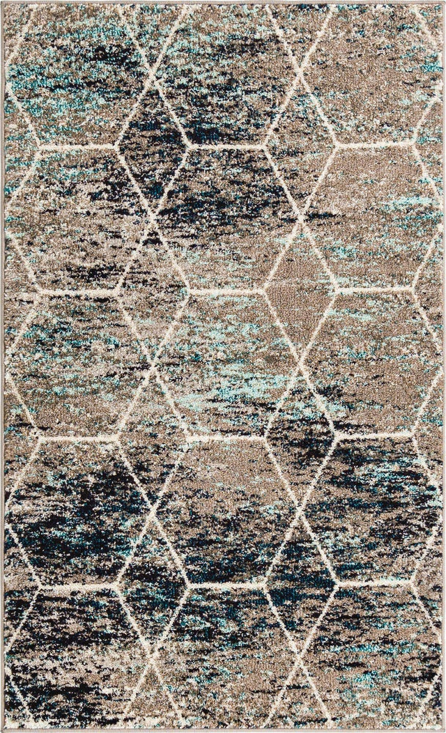 Blue Multicolor 3' 1 x 5' 3 Trellis Frieze Rectangle Area Rug Geometric Modern Unique Stain Resistant Easy Clean Carpet for Living, Dining, Bedrooms, Office for Sale at Rug Engine