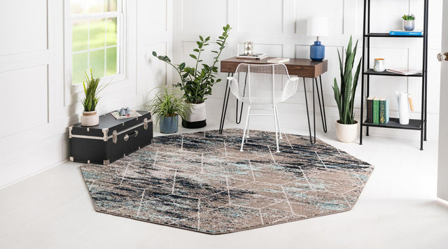 Blue Multicolor 5' 3 x 5' 3 Trellis Frieze Octagon Area Rug Geometric Modern Unique Stain Resistant Easy Clean Carpet for Living, Dining, Bedrooms, Office for Sale at Rug Engine