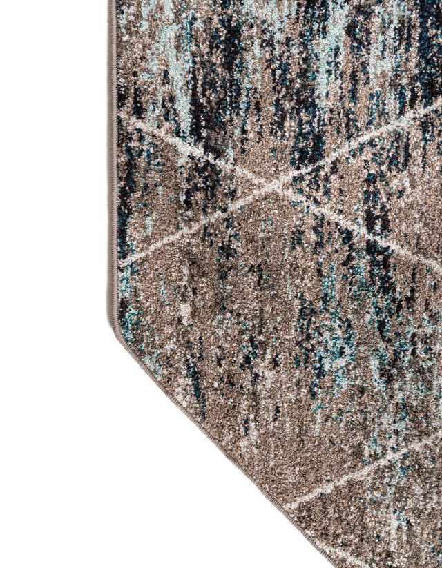 Blue Multicolor 7' 10 x 7' 10 Trellis Frieze Octagon Area Rug Geometric Modern Unique Stain Resistant Easy Clean Carpet for Living, Dining, Bedrooms, Office for Sale at Rug Engine