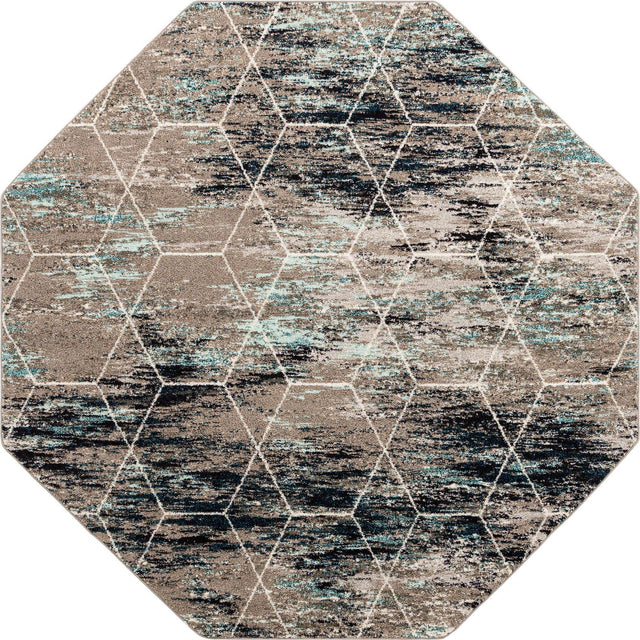Blue Multicolor 7' 10 x 7' 10 Trellis Frieze Octagon Area Rug Geometric Modern Unique Stain Resistant Easy Clean Carpet for Living, Dining, Bedrooms, Office for Sale at Rug Engine