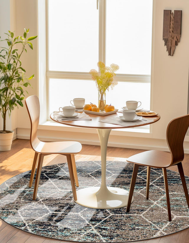 Blue Multicolor 7' 10 x 7' 10 Trellis Frieze Round Area Rug Geometric Modern Unique Stain Resistant Easy Clean Carpet for Living, Dining, Bedrooms, Office for Sale at Rug Engine