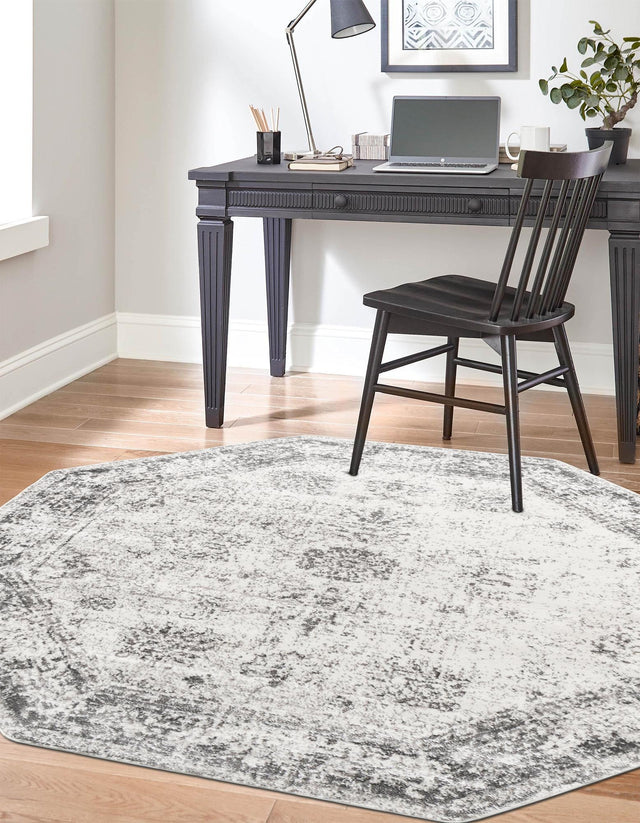 Gray 7' 10 x 7' 10 Sofia Octagon Area Rug Durable Easy Clean Stain Resistant Unique Carpet for Affordable Interior Home Design for Sale at Rug Engine