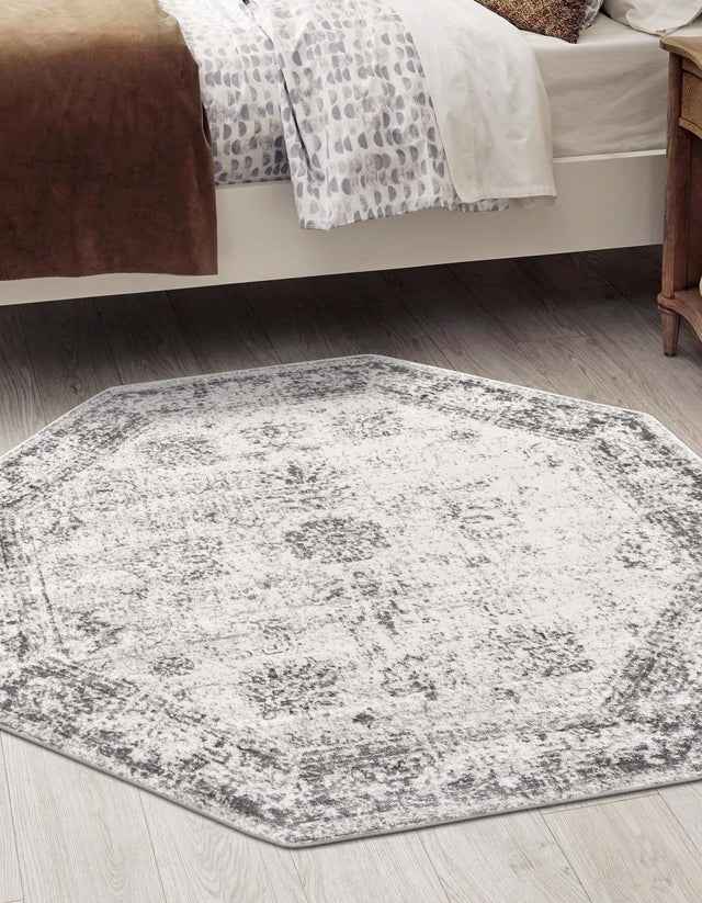 Gray 4' 1 x 4' 1 Sofia Octagon Area Rug Durable Easy Clean Stain Resistant Unique Carpet for Affordable Interior Home Design for Sale at Rug Engine