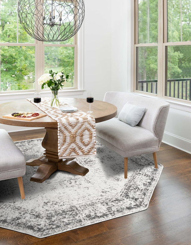 Gray 5' 3 x 5' 3 Sofia Octagon Area Rug Durable Easy Clean Stain Resistant Unique Carpet for Affordable Interior Home Design for Sale at Rug Engine