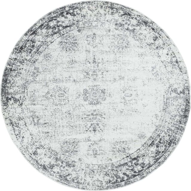 Gray 7' 10 x 7' 10 Sofia Round Area Rug Durable Easy Clean Stain Resistant Unique Carpet for Affordable Interior Home Design for Sale at Rug Engine