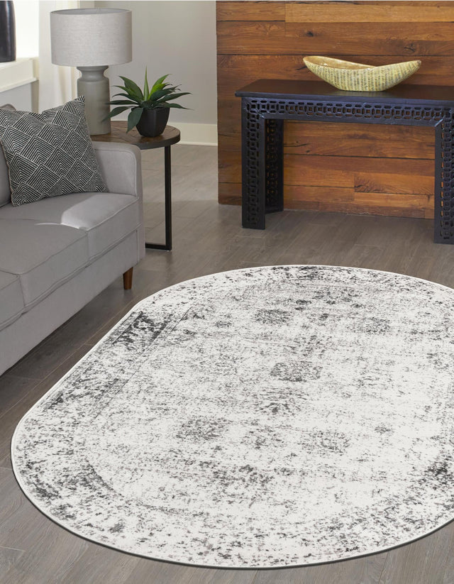 Gray 7' 10 x 10' Sofia Oval Area Rug Durable Easy Clean Stain Resistant Unique Carpet for Affordable Interior Home Design for Sale at Rug Engine