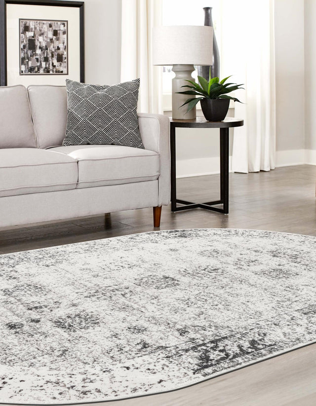Gray 7' 10 x 10' Sofia Oval Area Rug Durable Easy Clean Stain Resistant Unique Carpet for Affordable Interior Home Design for Sale at Rug Engine