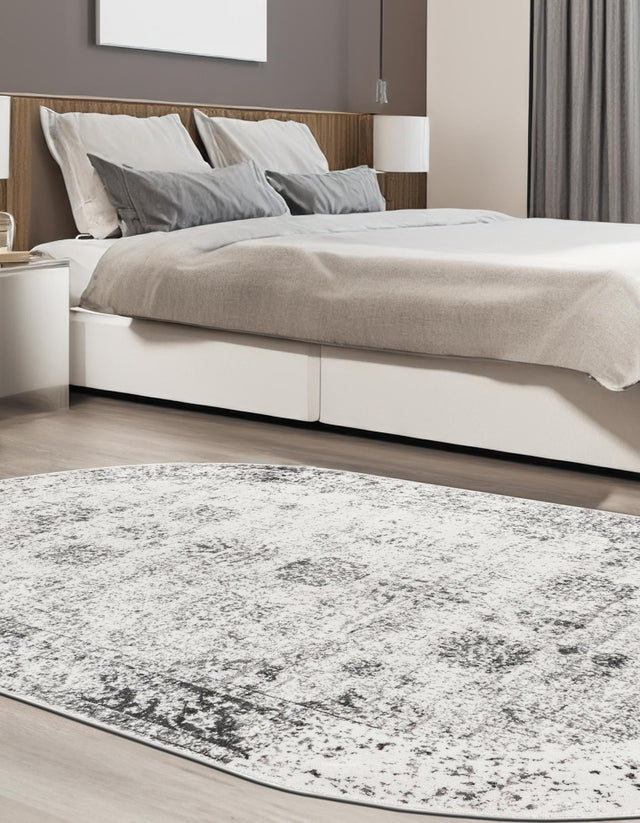Gray 4' 1 x 6' 1 Sofia Oval Area Rug Durable Easy Clean Stain Resistant Unique Carpet for Affordable Interior Home Design for Sale at Rug Engine