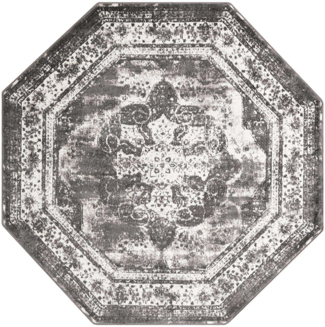 Gray 7' 10 x 7' 10 Sofia Octagon Area Rug Durable Easy Clean Stain Resistant Unique Carpet for Affordable Interior Home Design for Sale at Rug Engine