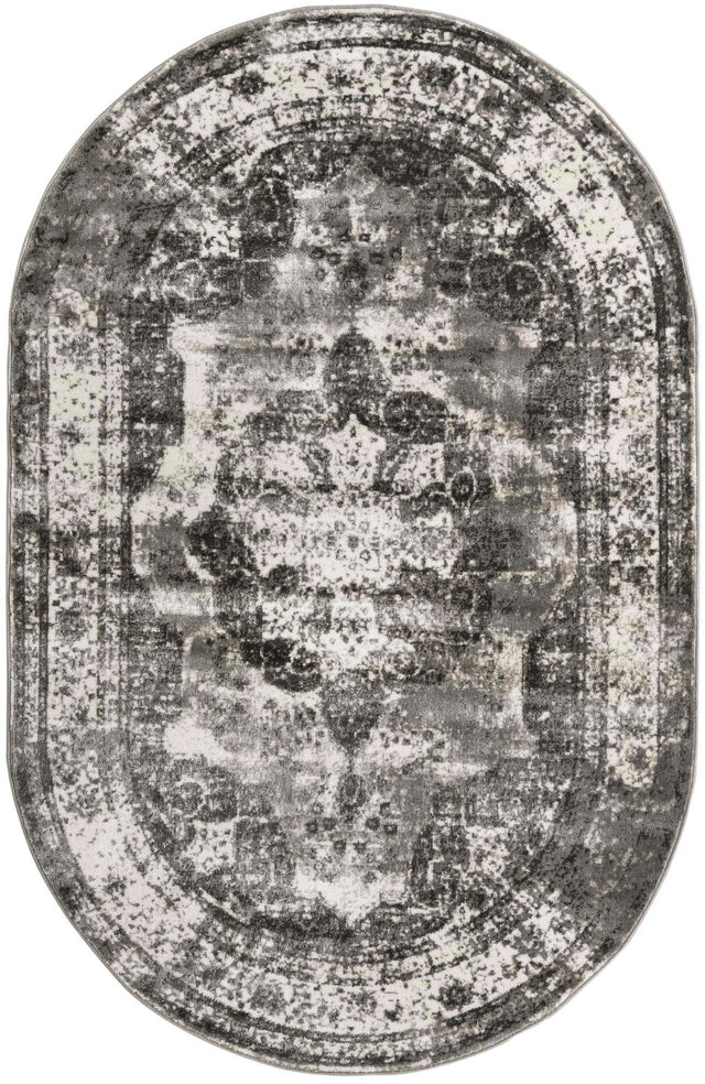 Gray 5' 3 x 8' Sofia Oval Area Rug Durable Easy Clean Stain Resistant Unique Carpet for Affordable Interior Home Design for Sale at Rug Engine