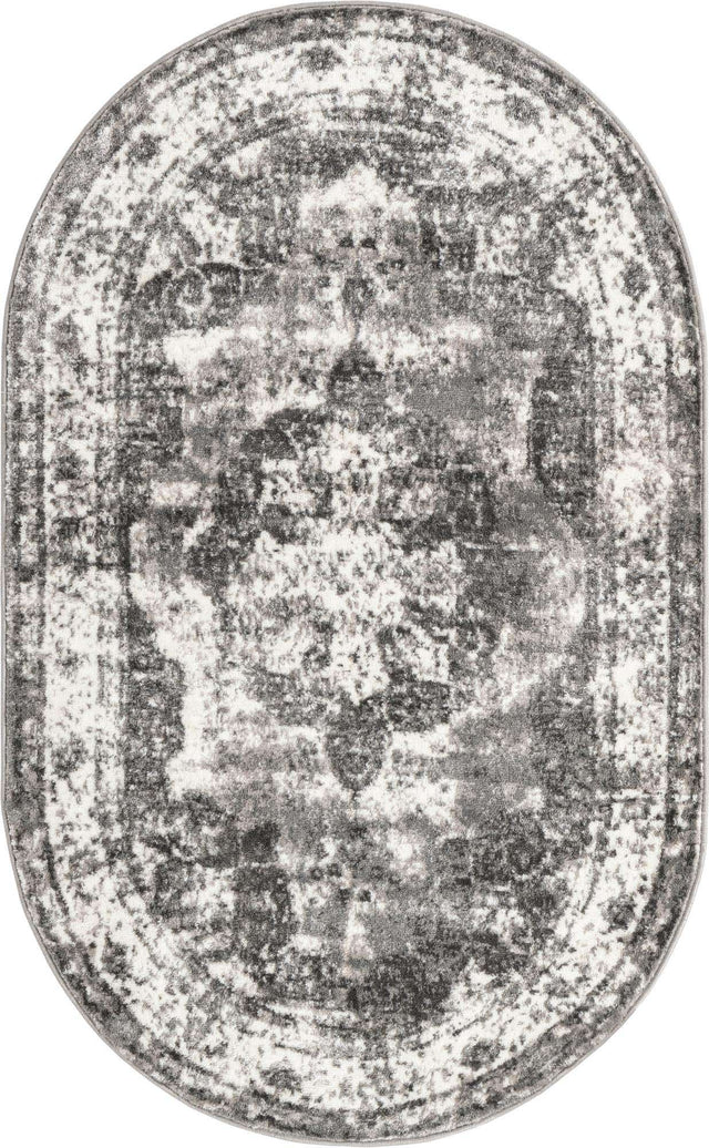 Gray 3' 1 x 5' 3 Sofia Oval Area Rug Durable Easy Clean Stain Resistant Unique Carpet for Affordable Interior Home Design for Sale at Rug Engine