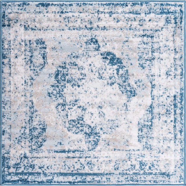 Blue 3' 1 x 3' 1 Sofia Square Area Rug Durable Easy Clean Stain Resistant Unique Carpet for Affordable Interior Home Design for Sale at Rug Engine