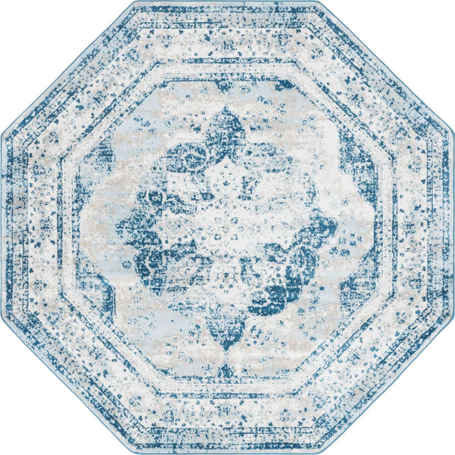 Blue 7' 10 x 7' 10 Sofia Octagon Area Rug Durable Easy Clean Stain Resistant Unique Carpet for Affordable Interior Home Design for Sale at Rug Engine
