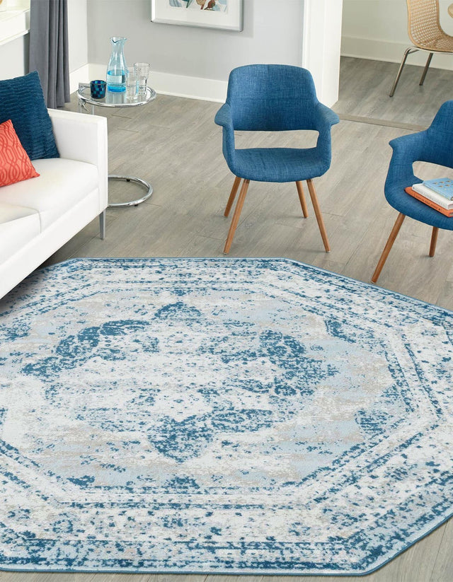 Blue 7' 10 x 7' 10 Sofia Octagon Area Rug Durable Easy Clean Stain Resistant Unique Carpet for Affordable Interior Home Design for Sale at Rug Engine