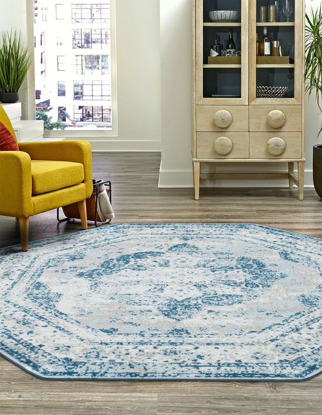 Blue 6' 1 x 6' 1 Sofia Octagon Area Rug Durable Easy Clean Stain Resistant Unique Carpet for Affordable Interior Home Design for Sale at Rug Engine
