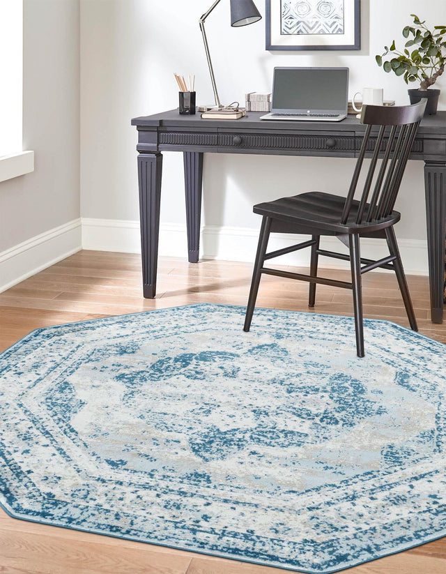 Blue 6' 1 x 6' 1 Sofia Octagon Area Rug Durable Easy Clean Stain Resistant Unique Carpet for Affordable Interior Home Design for Sale at Rug Engine