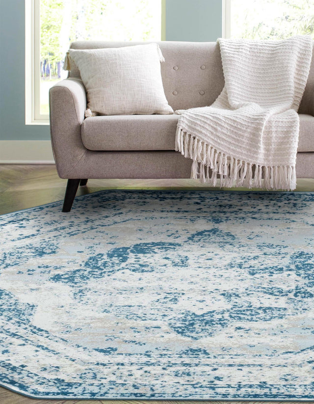 Blue 4' 1 x 4' 1 Sofia Octagon Area Rug Durable Easy Clean Stain Resistant Unique Carpet for Affordable Interior Home Design for Sale at Rug Engine