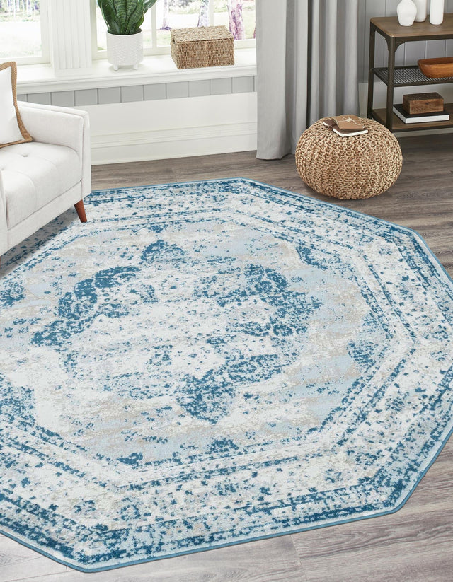 Blue 6' 1 x 6' 1 Sofia Octagon Area Rug Durable Easy Clean Stain Resistant Unique Carpet for Affordable Interior Home Design for Sale at Rug Engine
