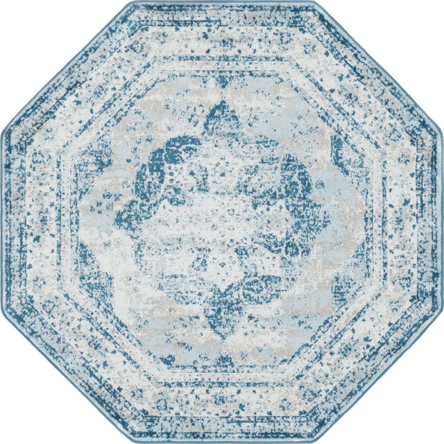 Blue 6' 1 x 6' 1 Sofia Octagon Area Rug Durable Easy Clean Stain Resistant Unique Carpet for Affordable Interior Home Design for Sale at Rug Engine