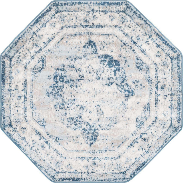 Blue 4' 1 x 4' 1 Sofia Octagon Area Rug Durable Easy Clean Stain Resistant Unique Carpet for Affordable Interior Home Design for Sale at Rug Engine
