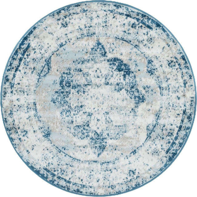 Blue 4' 1 x 4' 1 Sofia Round Area Rug Durable Easy Clean Stain Resistant Unique Carpet for Affordable Interior Home Design for Sale at Rug Engine