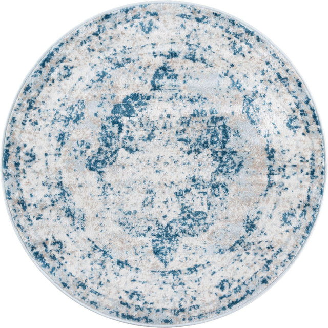 Blue 3' 1 x 3' 1 Sofia Round Area Rug Durable Easy Clean Stain Resistant Unique Carpet for Affordable Interior Home Design for Sale at Rug Engine