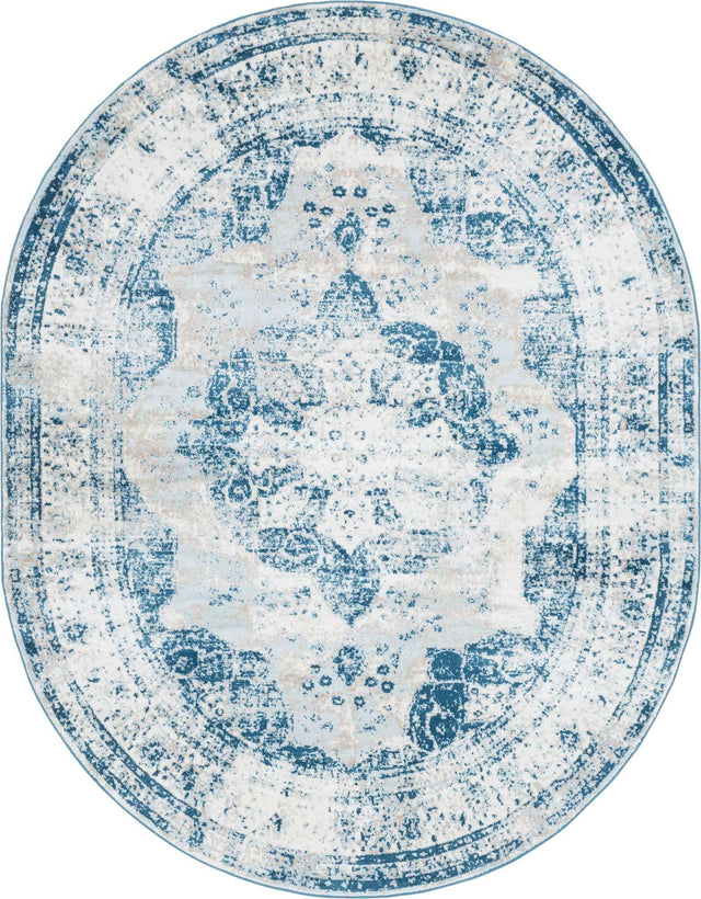 Blue 7' 10 x 10' Sofia Oval Area Rug Durable Easy Clean Stain Resistant Unique Carpet for Affordable Interior Home Design for Sale at Rug Engine