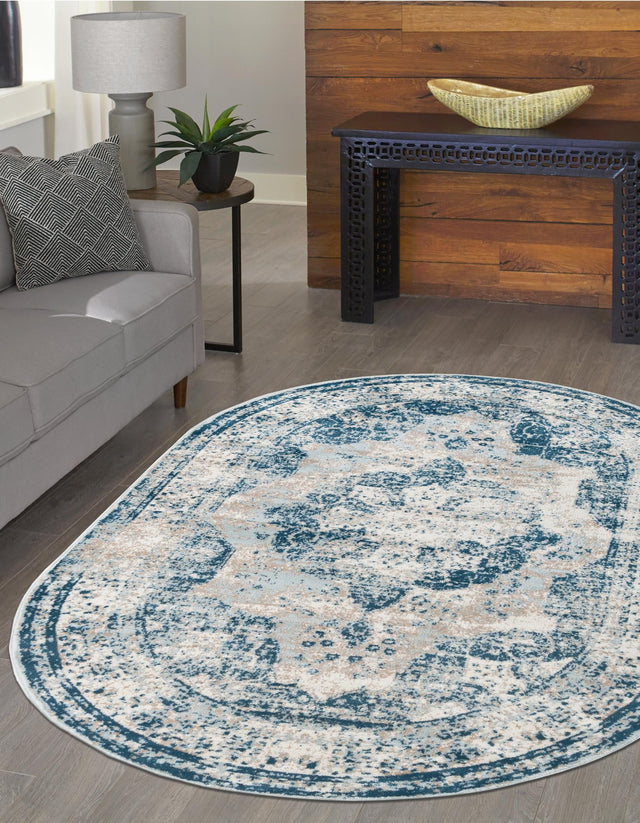 Blue 3' 1 x 5' 3 Sofia Oval Area Rug Durable Easy Clean Stain Resistant Unique Carpet for Affordable Interior Home Design for Sale at Rug Engine