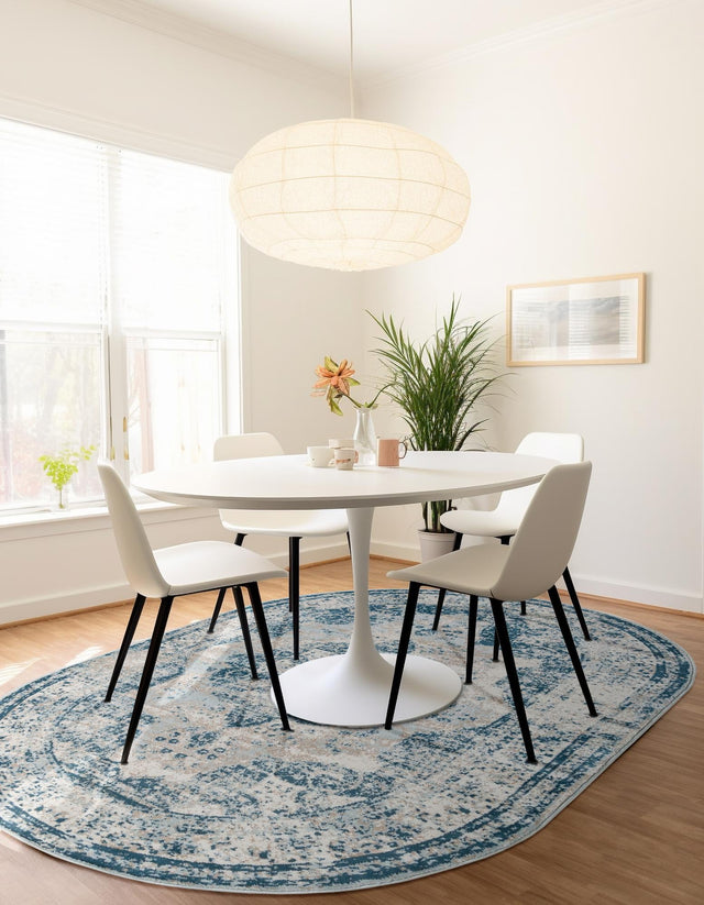 Blue 7' 10 x 10' Sofia Oval Area Rug Durable Easy Clean Stain Resistant Unique Carpet for Affordable Interior Home Design for Sale at Rug Engine