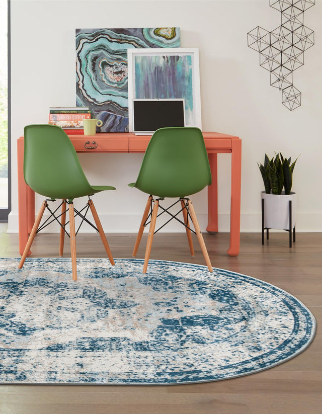 Blue 3' 1 x 5' 3 Sofia Oval Area Rug Durable Easy Clean Stain Resistant Unique Carpet for Affordable Interior Home Design for Sale at Rug Engine