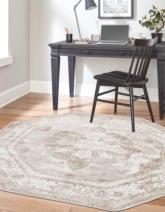 Beige 5' 3 x 5' 3 Sofia Octagon Area Rug Durable Easy Clean Stain Resistant Unique Carpet for Affordable Interior Home Design for Sale at Rug Engine