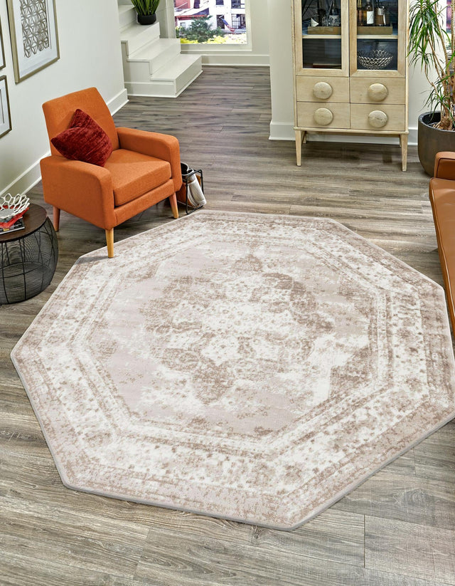 Beige 4' 1 x 4' 1 Sofia Octagon Area Rug Durable Easy Clean Stain Resistant Unique Carpet for Affordable Interior Home Design for Sale at Rug Engine