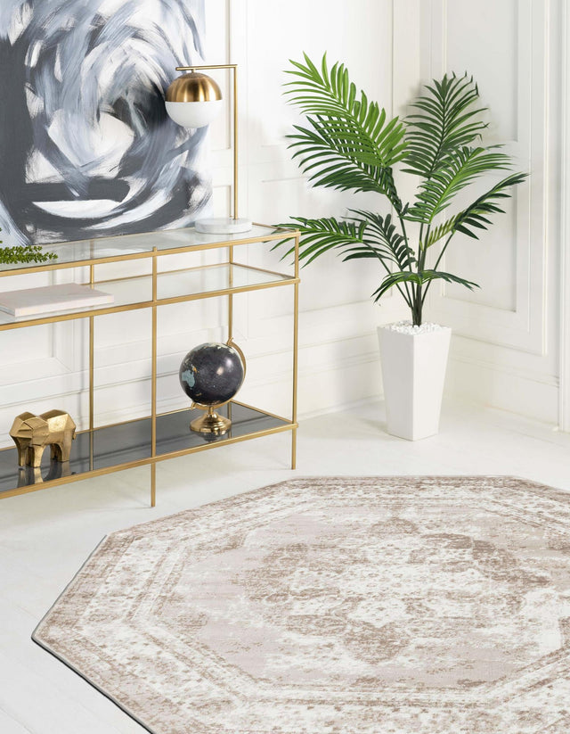 Beige 4' 1 x 4' 1 Sofia Octagon Area Rug Durable Easy Clean Stain Resistant Unique Carpet for Affordable Interior Home Design for Sale at Rug Engine