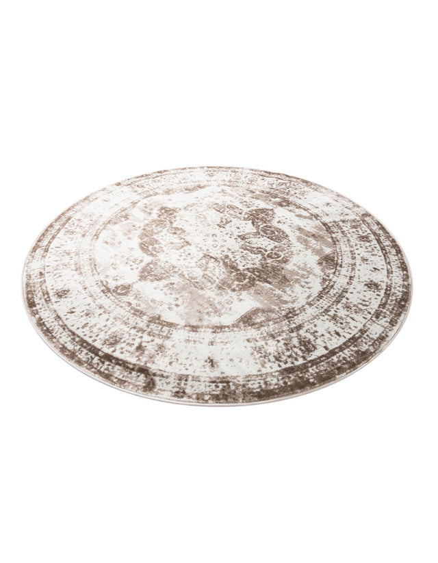 Beige 7' 10 x 7' 10 Sofia Round Area Rug Durable Easy Clean Stain Resistant Unique Carpet for Affordable Interior Home Design for Sale at Rug Engine