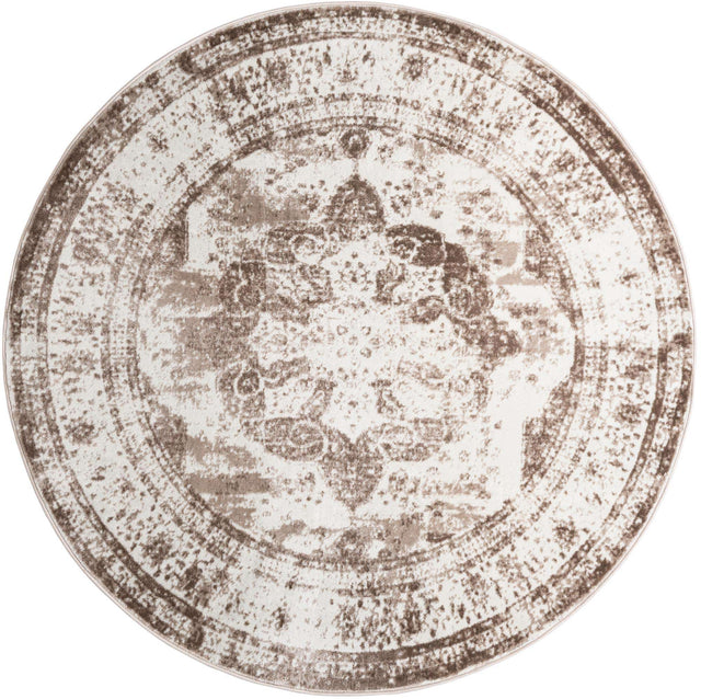 Beige 7' 10 x 7' 10 Sofia Round Area Rug Durable Easy Clean Stain Resistant Unique Carpet for Affordable Interior Home Design for Sale at Rug Engine