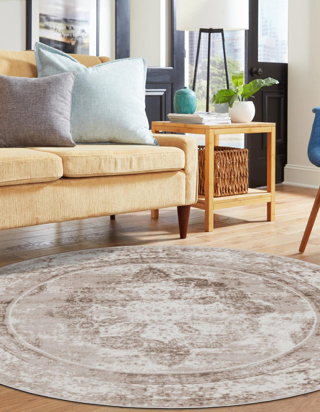 Beige 7' 1 x 7' 1 Sofia Round Area Rug Durable Easy Clean Stain Resistant Unique Carpet for Affordable Interior Home Design for Sale at Rug Engine