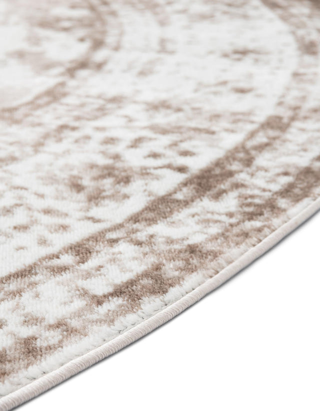 Beige 7' 10 x 7' 10 Sofia Round Area Rug Durable Easy Clean Stain Resistant Unique Carpet for Affordable Interior Home Design for Sale at Rug Engine