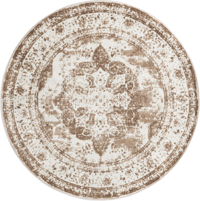 Beige 6' 1 x 6' 1 Sofia Round Area Rug Durable Easy Clean Stain Resistant Unique Carpet for Affordable Interior Home Design for Sale at Rug Engine