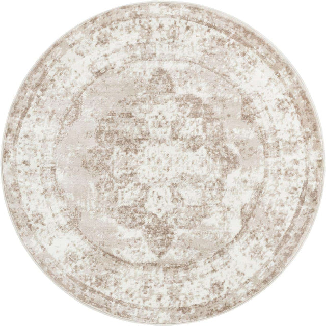Beige 4' 1 x 4' 1 Sofia Round Area Rug Durable Easy Clean Stain Resistant Unique Carpet for Affordable Interior Home Design for Sale at Rug Engine
