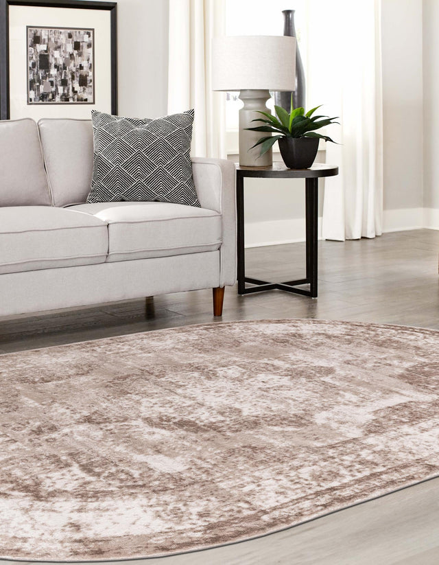 Beige 5' 3 x 8' Sofia Oval Area Rug Durable Easy Clean Stain Resistant Unique Carpet for Affordable Interior Home Design for Sale at Rug Engine