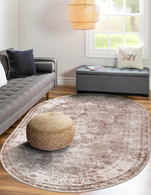 Beige 4' 1 x 6' 1 Sofia Oval Area Rug Durable Easy Clean Stain Resistant Unique Carpet for Affordable Interior Home Design for Sale at Rug Engine