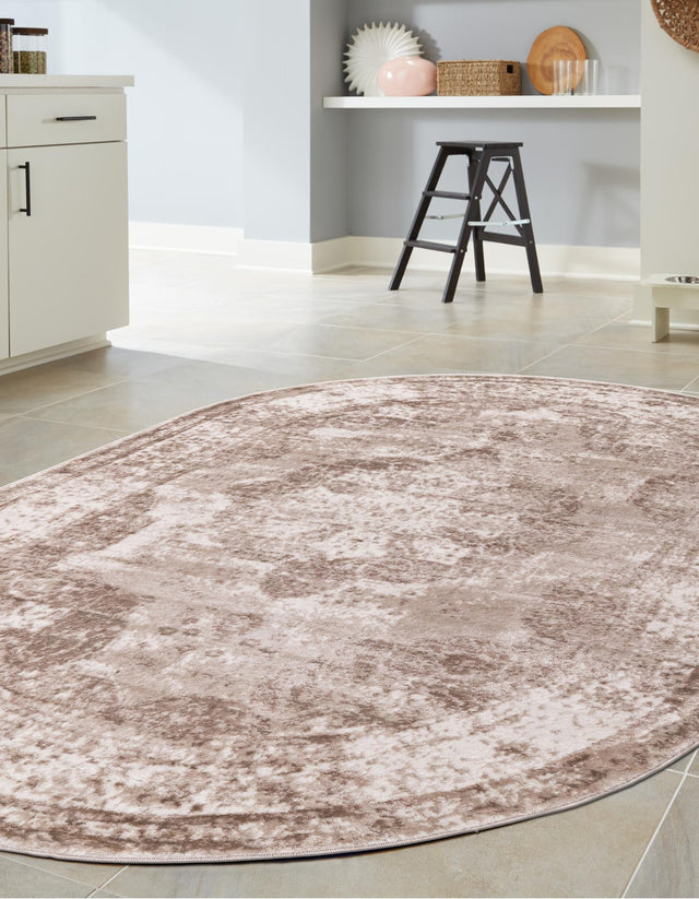 Beige 4' 1 x 6' 1 Sofia Oval Area Rug Durable Easy Clean Stain Resistant Unique Carpet for Affordable Interior Home Design for Sale at Rug Engine