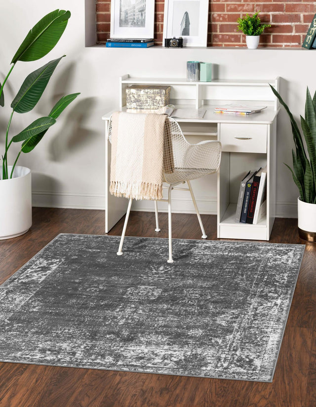 Dark Gray 7' 10 x 7' 10 Sofia Square Area Rug Durable Easy Clean Stain Resistant Unique Carpet for Affordable Interior Home Design for Sale at Rug Engine