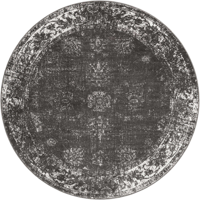 Dark Gray 7' 10 x 7' 10 Sofia Round Area Rug Durable Easy Clean Stain Resistant Unique Carpet for Affordable Interior Home Design for Sale at Rug Engine