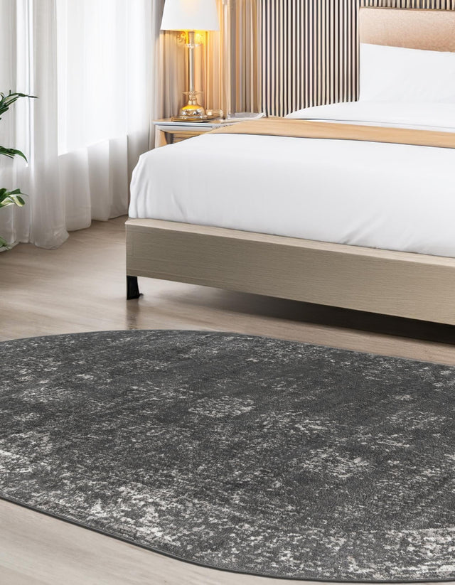 Dark Gray 2' x 3' 1 Sofia Oval Area Rug Durable Easy Clean Stain Resistant Unique Carpet for Affordable Interior Home Design for Sale at Rug Engine