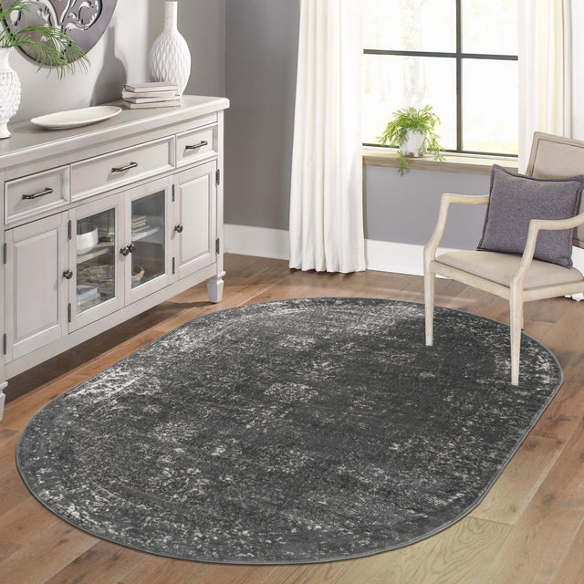 Dark Gray 2' x 3' 1 Sofia Oval Area Rug Durable Easy Clean Stain Resistant Unique Carpet for Affordable Interior Home Design for Sale at Rug Engine