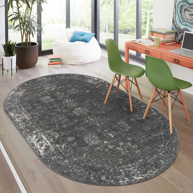 Dark Gray 2' x 3' 1 Sofia Oval Area Rug Durable Easy Clean Stain Resistant Unique Carpet for Affordable Interior Home Design for Sale at Rug Engine