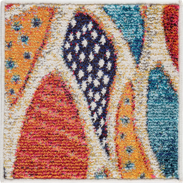 Rust Red 1' 4 x 1' 4 Positano Sample Area Rug Coastal Marine Beach Design Carpet for Modern Living Rooms, Dining, Bedroom, Office for Sale at Rug Engine