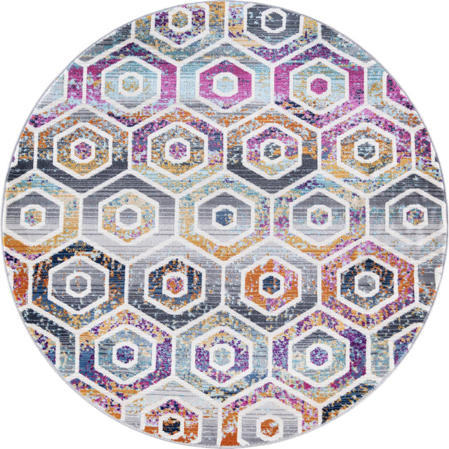 Multicolor 3' 7 x 3' 7 Malibu Round Area Rug 70% Polypropylene & 30% Polyester Colorful Modern Carpet for Living, Dining, Office, Bedrooms for Sale at Rug Engine